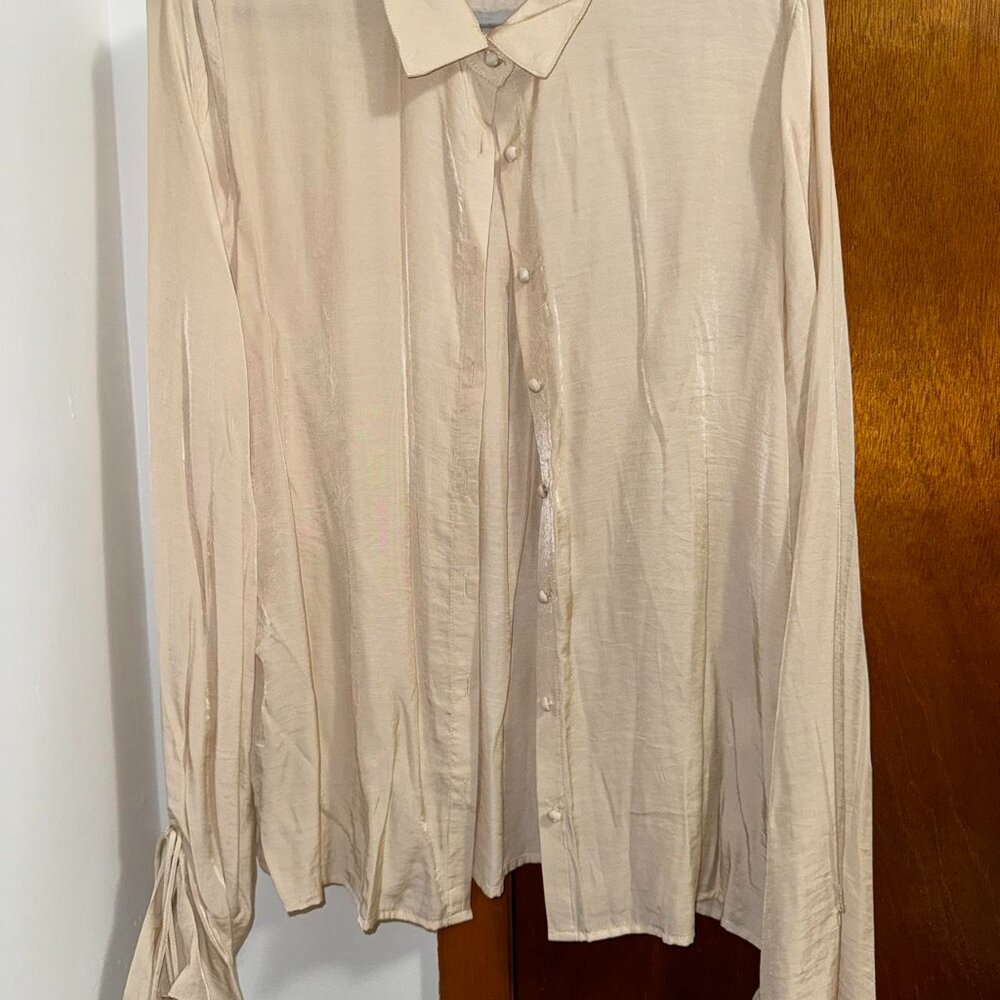 Cream Silk Blouse with Sleeve Bows
